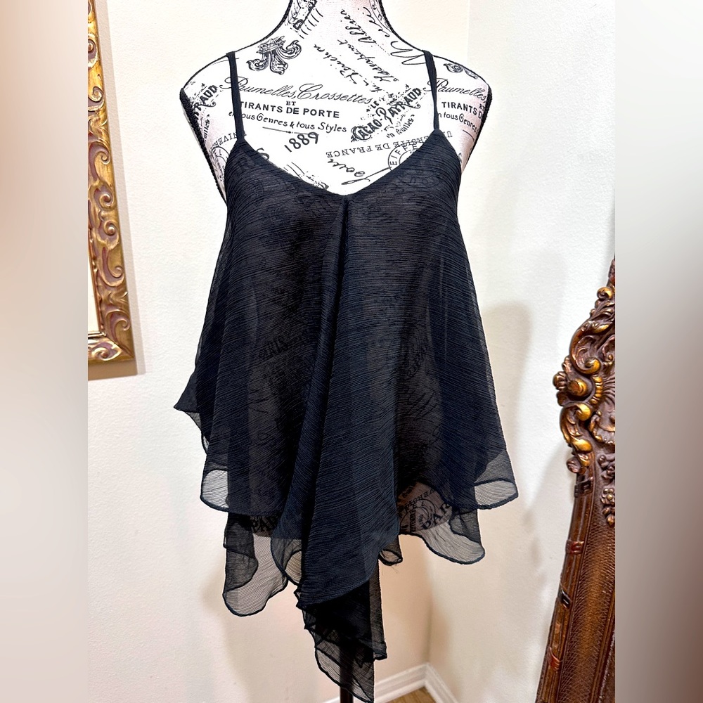 COPY - Blaque label black flowy spaghetti tank sheer asymmetric layered top